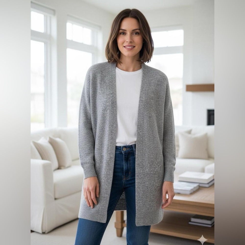 ✨ H&M Gray Wool Blend Open Cardigan Duster Sweater Small S | Oversized Fit